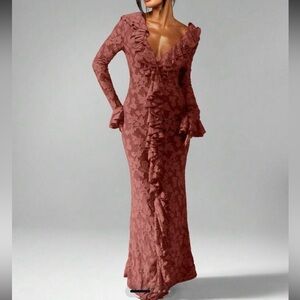 Missguided Plunge Neck Ruffle Maxi Dress with Bell Sleeves.